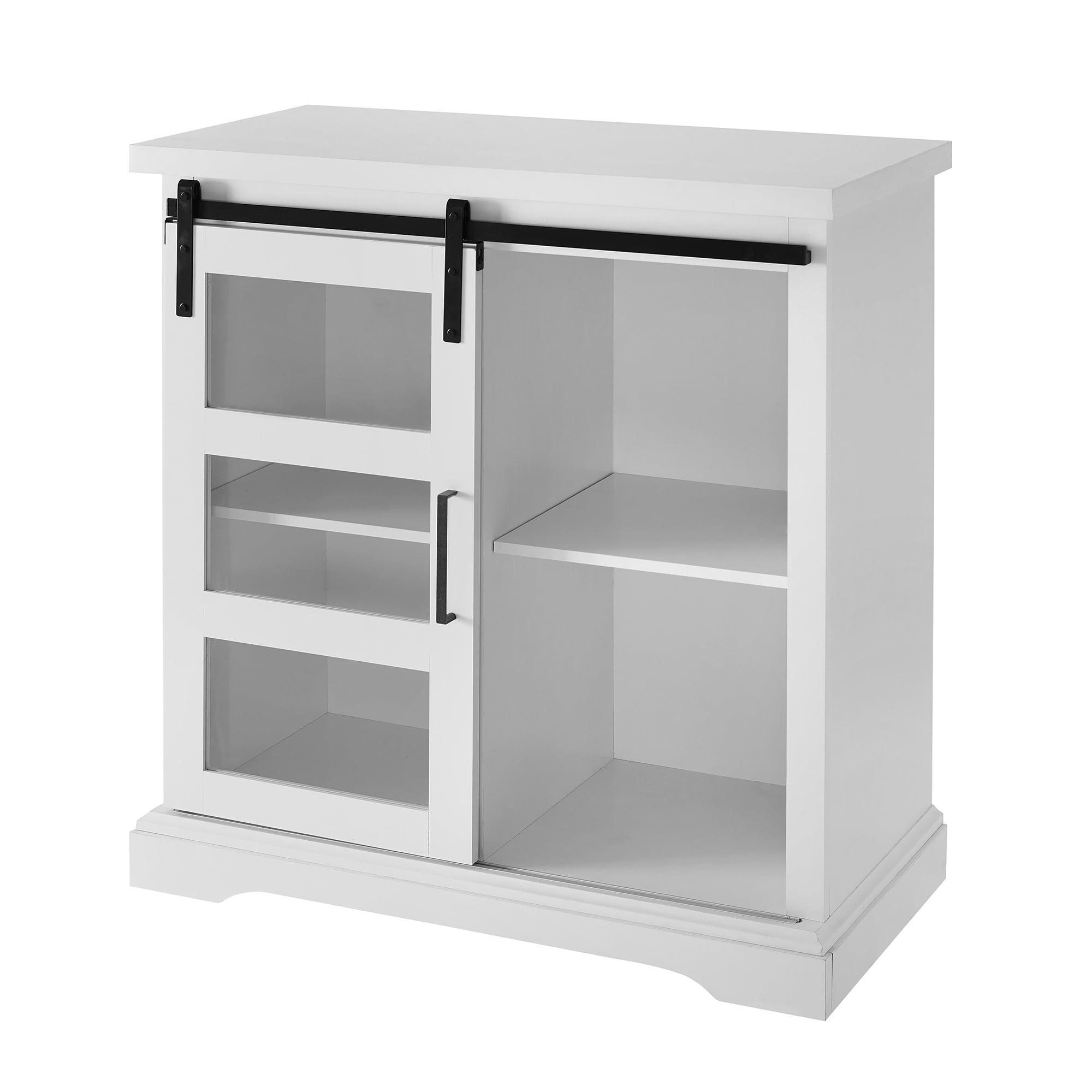 Walker Edison 32" Sliding Glass Door Accent Cabinet, Solid White