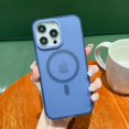 thumbnail image 2 of Compatible with iPhone 15 Pro Frosted Case Magnetic Wireless Charging Case for Men Women Slim Soft TPU Cover Fashion Luxury Protection Shockproof Translucent Matte Phone Case, Blue, 2 of 9