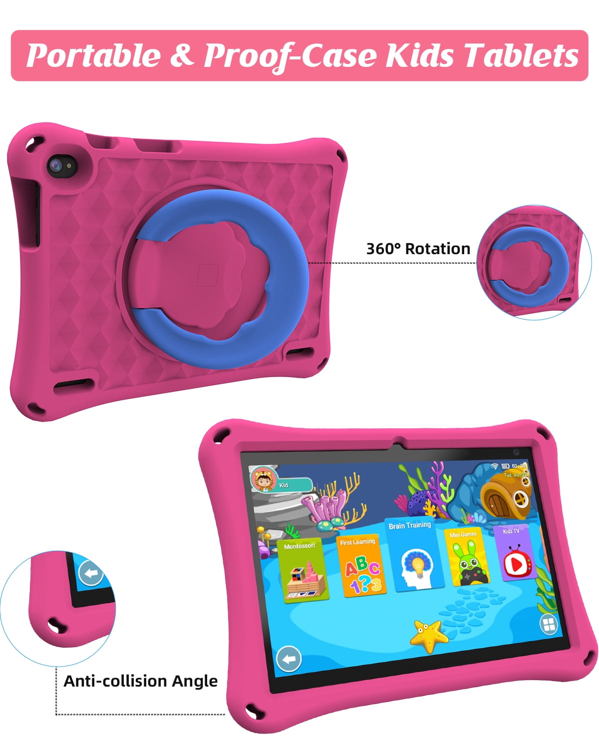Kids Tablet, 10 inch Android Tablet for Kids, Toddler Tablet with Case, Parental Control, 6000mAh, Quad Core Processor, 2GB RAM 32GB ROM, HD Touch Screen Tablets, Pink