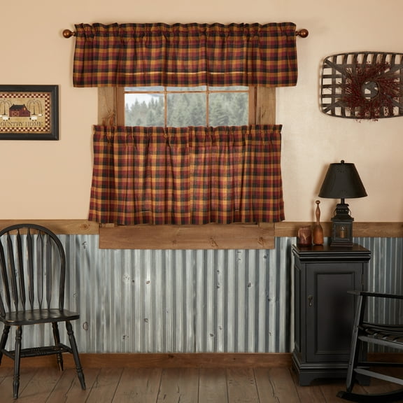 VHC Brands Heritage Farms 3 PC Deep Burgundy Curtain Set (1 Valance 16x72 and 2 Tier 24x36)