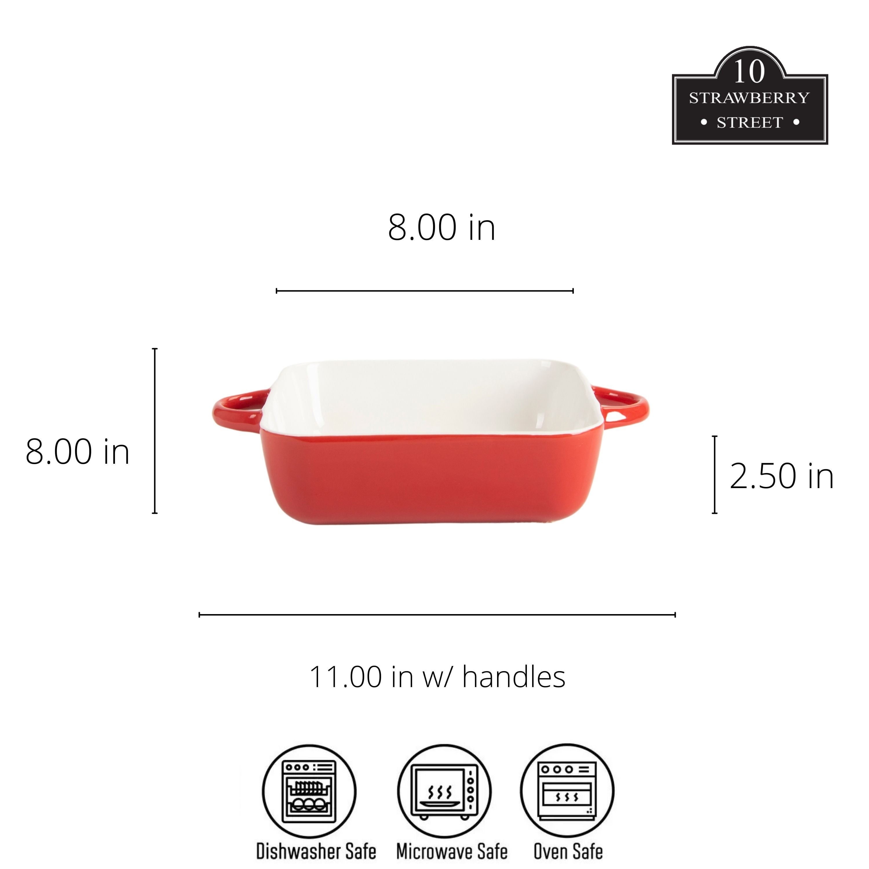 10 Strawberry Street Sienna Square 10" and 8" Stoneware Bakeware Set of 2, Red