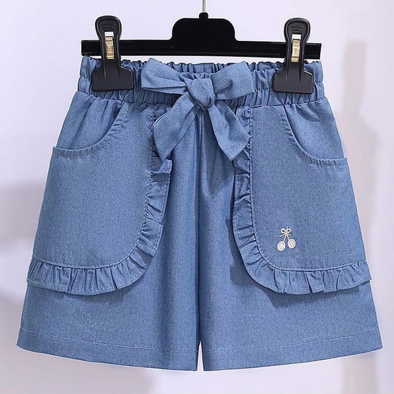 Jean Shorts for Girls Cute Straight Leg Midi Denim Shorts Kids Summer Elastic High Waist Jorts Tween Y2K Pants