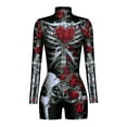 thumbnail image 3 of hirigin Women Halloween Cosplay Playsuits Skeleton Print Mock Neck Long Sleeve Skinny Short Jumpsuits One-Piece Clothes, 3 of 5