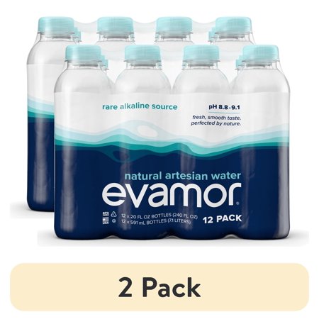 (2 pack) Evamor Naturally Alkaline Artesian Water Natural Artesian, 20 Fl Oz.