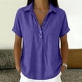 thumbnail image 2 of Duoif Women Lapel Collar Cotton Linen Top Short Sleeve High Low Hem Casual Blouse Summer 2026 Lightweight Breathable Loose Fit Daily Wear Vacation, Purple, M, 2 of 8