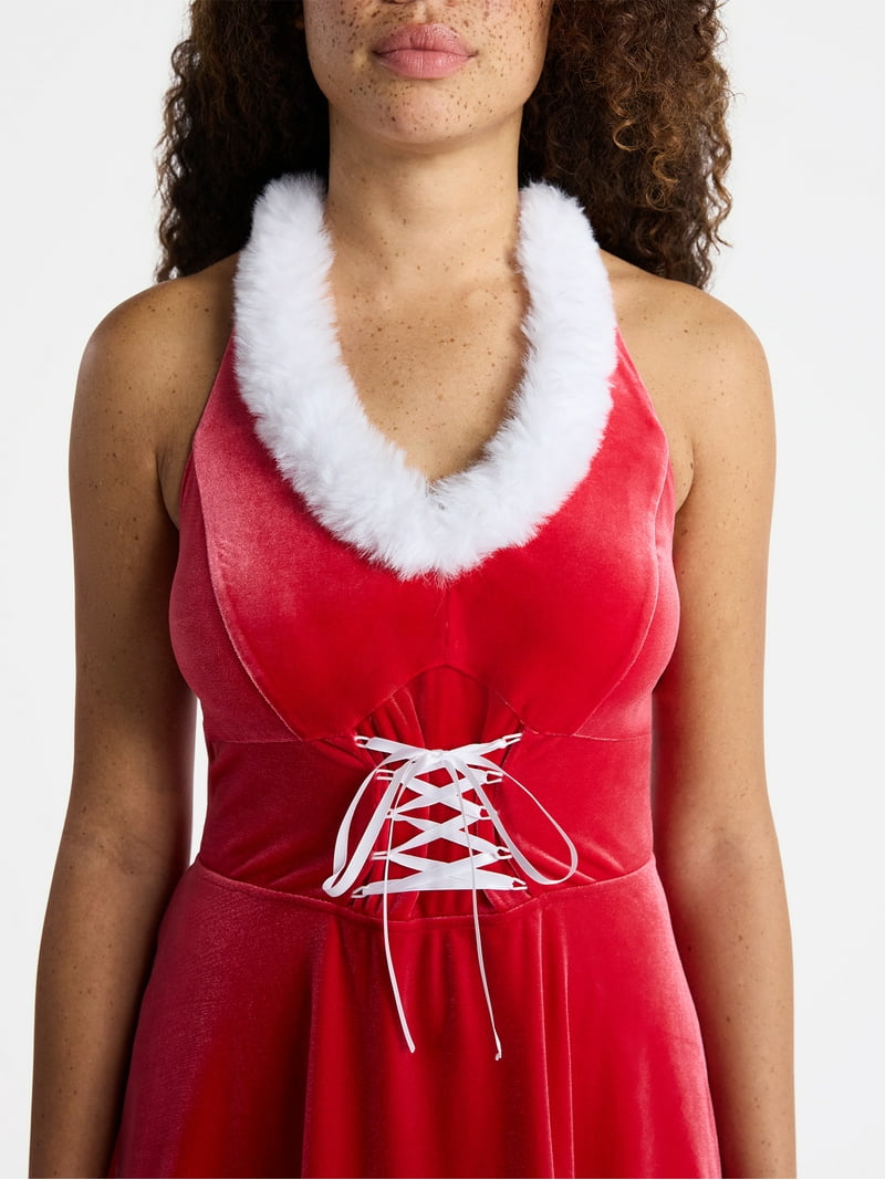 No Boundaries Santa Halter Dress, Womens