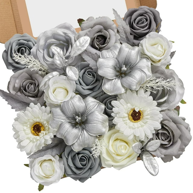 Set de flores artificiales Serwalin Silver Grey White