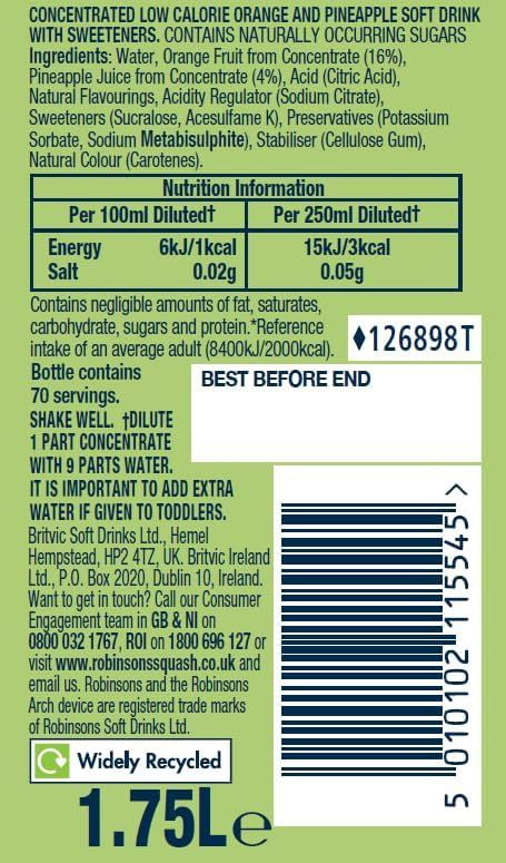 Robinsons Double Strength Orange & Pineapple Squash 1.75L, Imported from Britain
