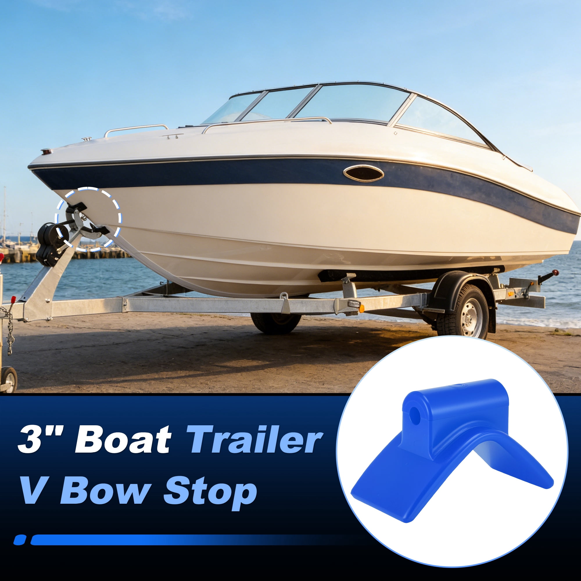 Unique Bargains 3" Boat Trailer V Bow Stop 1/2" Shaft V Shape Boat Trailer Roller Blue