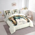 thumbnail image 2 of Feelyou Cute Ghost Full Size Bedding Sets, Boho Western Garden Floral Full Size Bed in a Bag, Green Yellow, Gray Reversible, 7pcs, 2 of 7