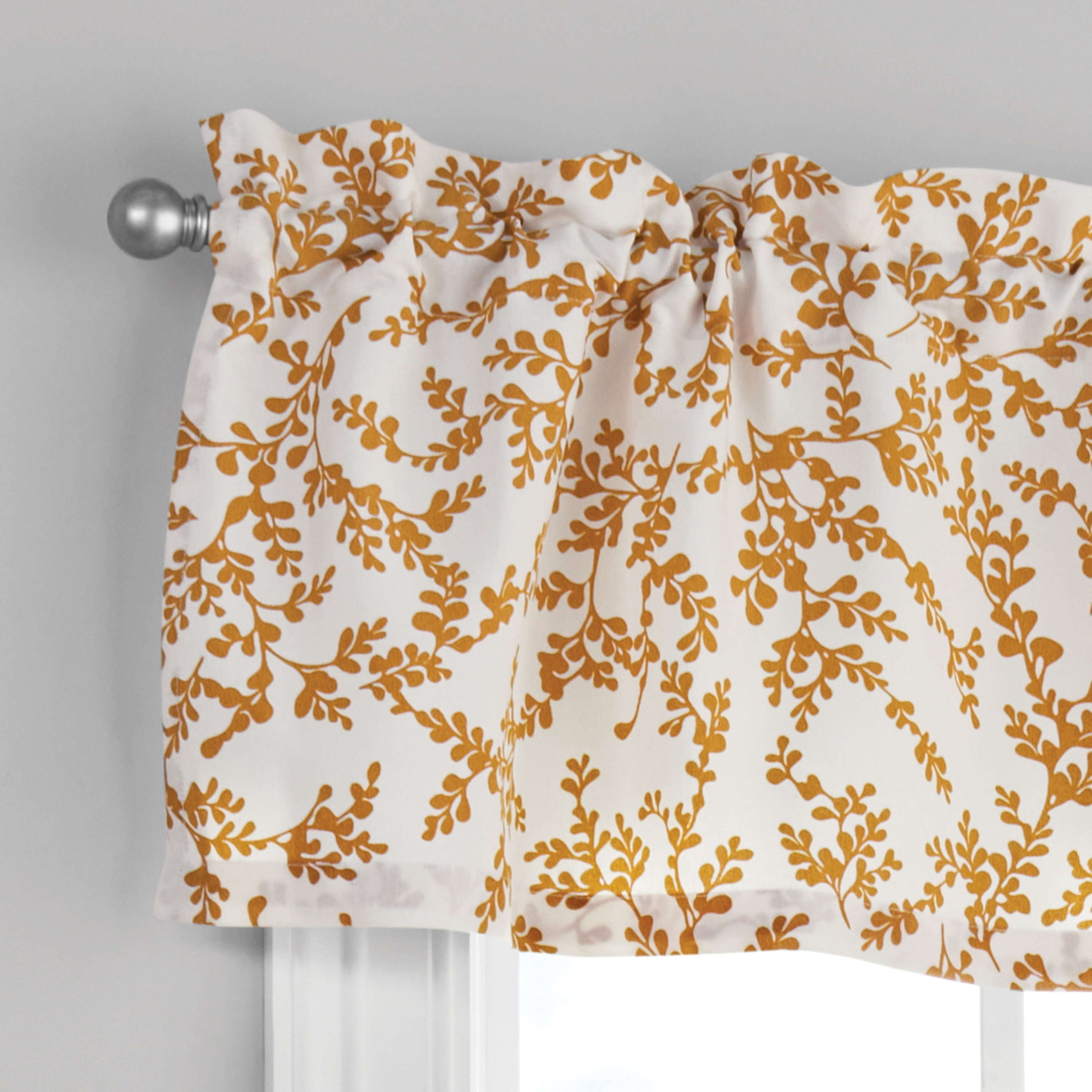 Mainstays Printed Tiers and Valance Set, 3-Piece, Yellow, 56" W x 36" L, Indoor Curtain, Adult