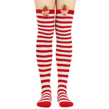 

YWDJ Compression Socks for Women Plus Size Women Christmas Long Tube Knee Socks Striped Garter Cute Accessories Christmas Party Wine One Size