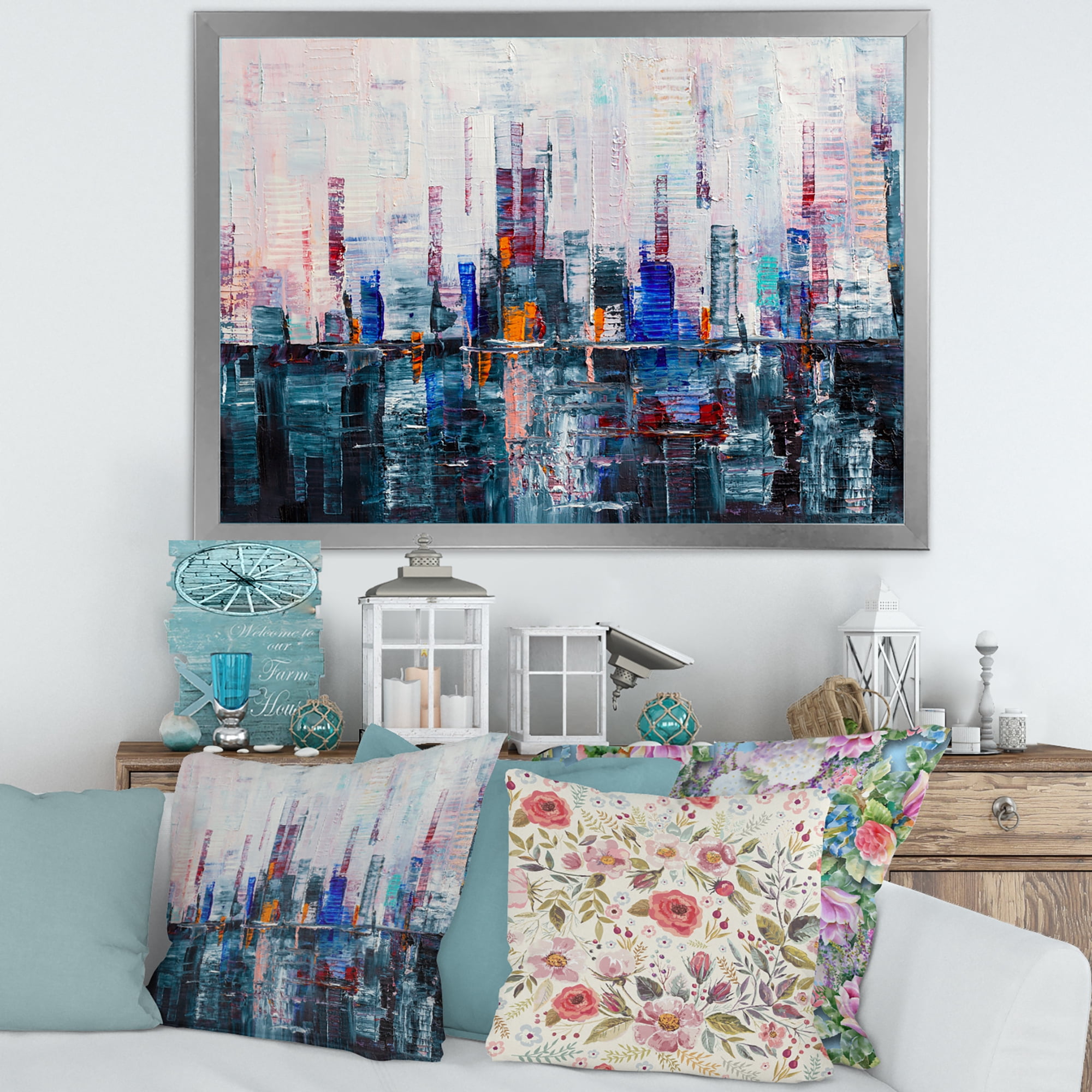 Designart 'Modern Abstract City Skyscrapers' Modern Framed Art Print