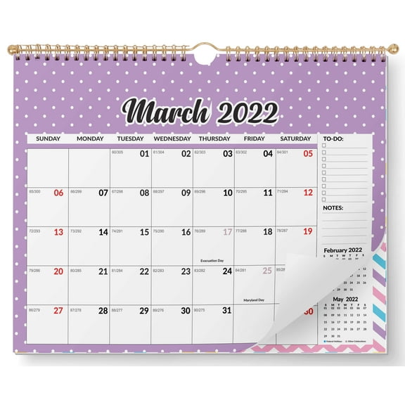 Inkdotpot 11x8.5WallCalendar- Runs until December 2023Hanging Spiral Bound MonthlyCalendar2022-2023 for Home or Office  Bonus Sticker Sheet -Basic Pattern