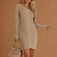 thumbnail image 7 of hotojiny Sweater Dress for Women Trendy Elegant Cocktail Party Pencil Dress Knitted Long Sleeve Bodycon Mini Dress, 7 of 7