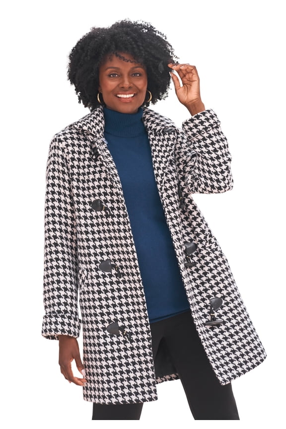 Women's Plus Size Hooded Toggle Wool Coat