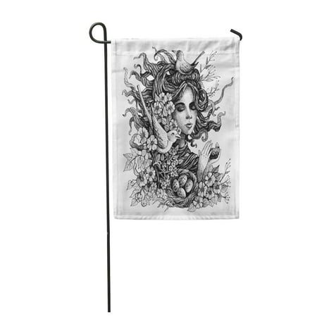 SIDONKU Gray Nature Graphic Spring Nests Imitation Engraving Techniques Face Women Garden Flag Decorative Flag House Banner 12x18 inch