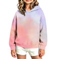 thumbnail image 5 of Girls Pullover Hoodies Girls Tie-Dye Hoodie Pullover No-Drawstring Long Sleeve Relaxed Fit Casual Sweatshirt with Kangaroo Pocket for Fall Winter School Daily Wear (Ages 3-14 Years, 5 of 6