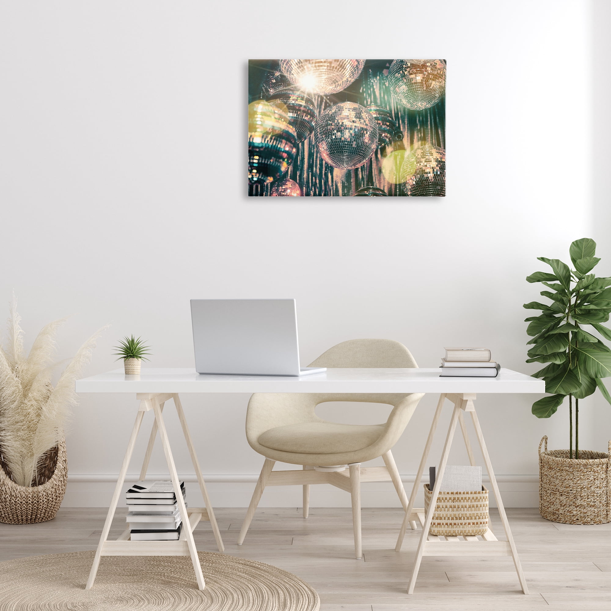Stupell Industries Disco Balls with Bokeh Fashion Painting Wrapped Canvas Art Print Wall Art, 30 x 20