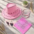 thumbnail image 5 of Unisex Retro Western Cowboy Cowgirl Hat Set Breathable Sun Hat with Paisley Bandana Sunglasses Earrings for Daily Casual Gifting Costume Party Pink One Size, 5 of 5