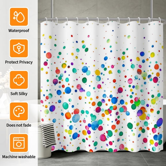 Tchckioa Watercolor Dot Shower Curtain,72x72 Inch Waterproof Hooks Bath Curtain for Bathroom