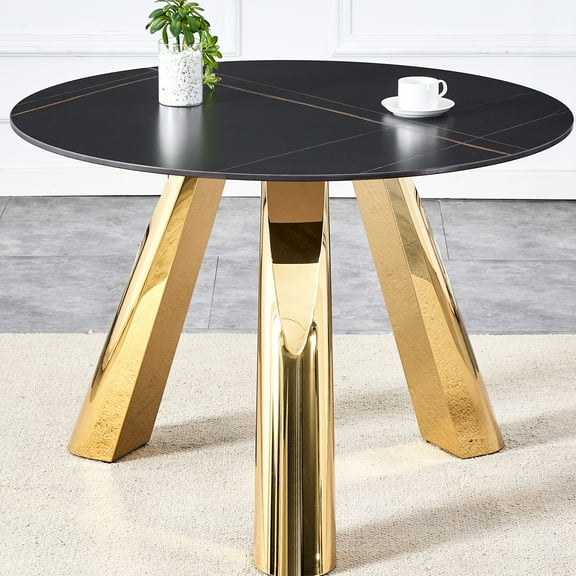 42-inch Sintered Stone Round Table With Exquisite Gold Stainless Steel Legs Luxury 42" White And Golden Leg Supports
