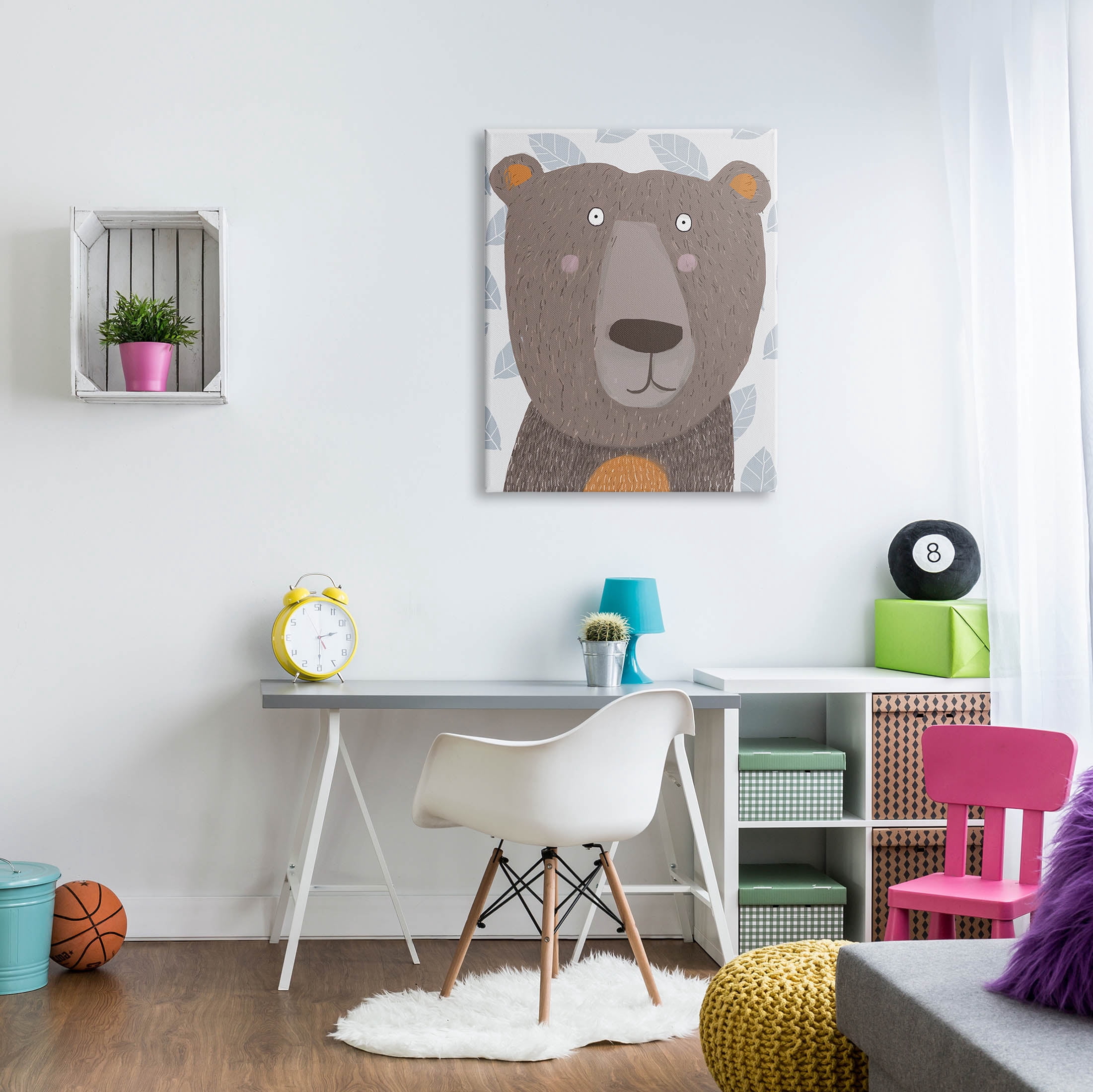 Stupell Industries Happy Brown Bear Leaf Pattern Graphic Art Gallery Wrapped Canvas Print Wall Art, Design by Carla Daly