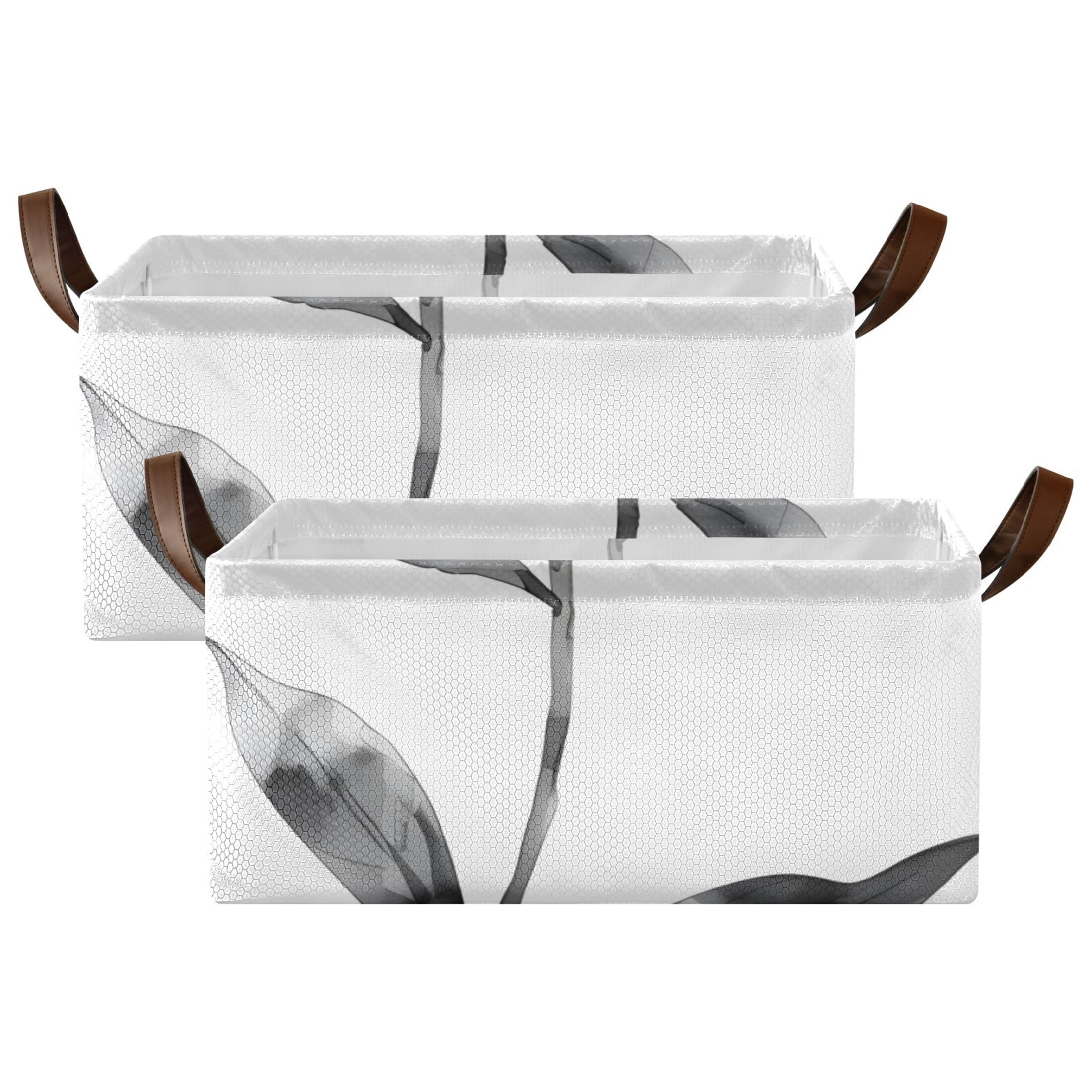 Red Flower Black Leaves Storage Bins with Handles Foldable Storage Baskets for Shelves Organizer Cloth Baskets