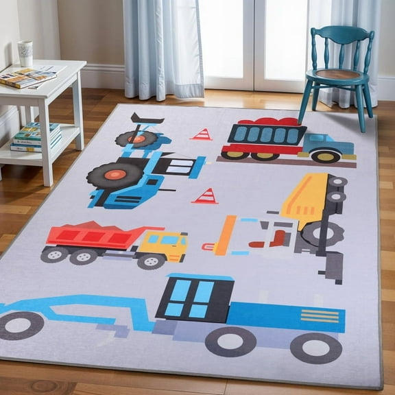 Superior Country Trucking Non-Slip Kids Playroom Nursery Washable Indoor Area Rug, 5' x 8'