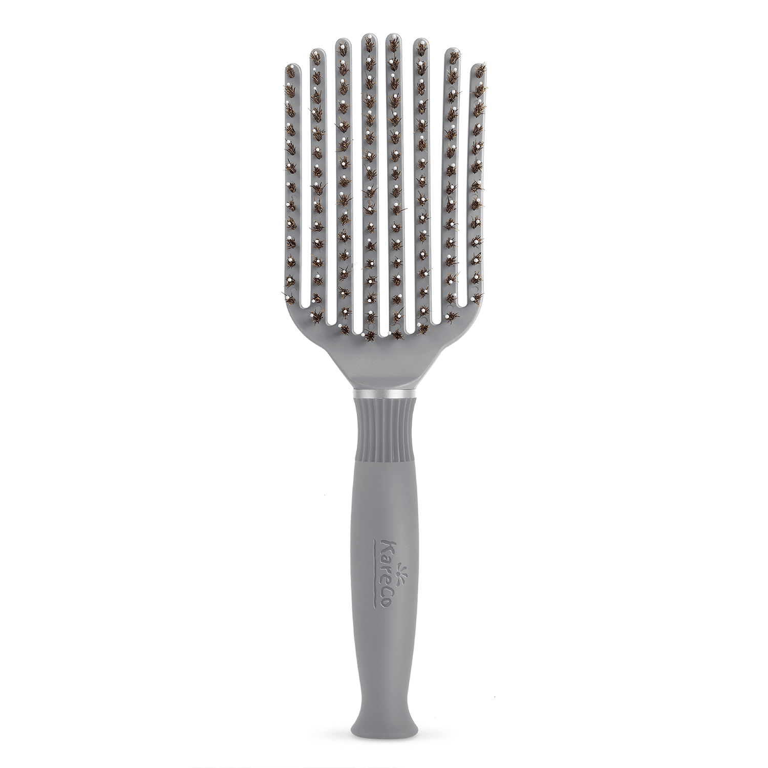 (4 pack) KareCo Tangle Buster Styler Salon Professional Flexible Paddle Brush, Grey, Mixed Bristles