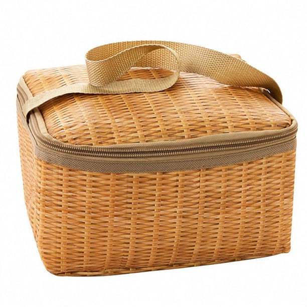 Cesta de contenedor de comida de bolsa de picnic para acampar al aire libre de ratán de mimbre portátil Hugtrwg Para estrenar