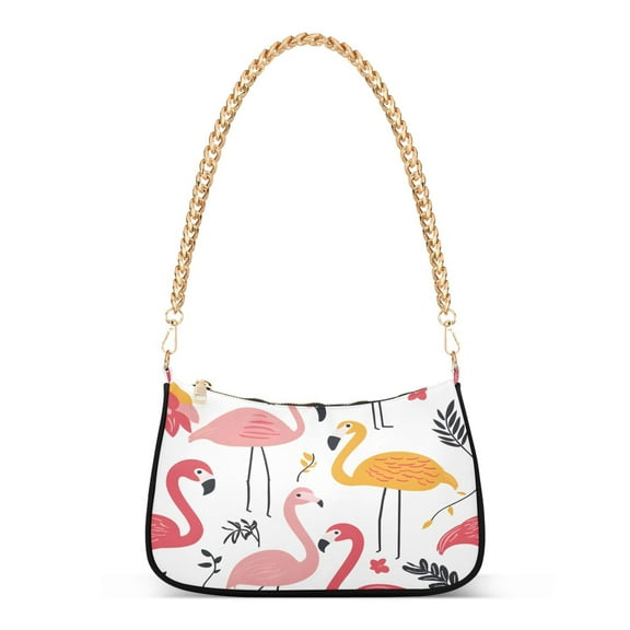 Ryvnso Flamingo Leaves Womens Chain Shoulder Bag Tote Handbags Clutch Hobo Purse with Zipper for Travel