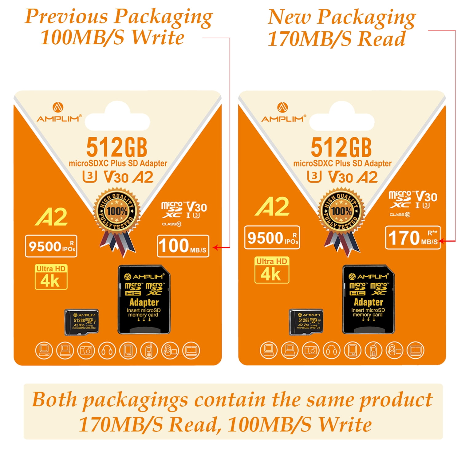 Amplim 512 GB Micro SD Flash Memory Card with Adapter, 2 Total Count