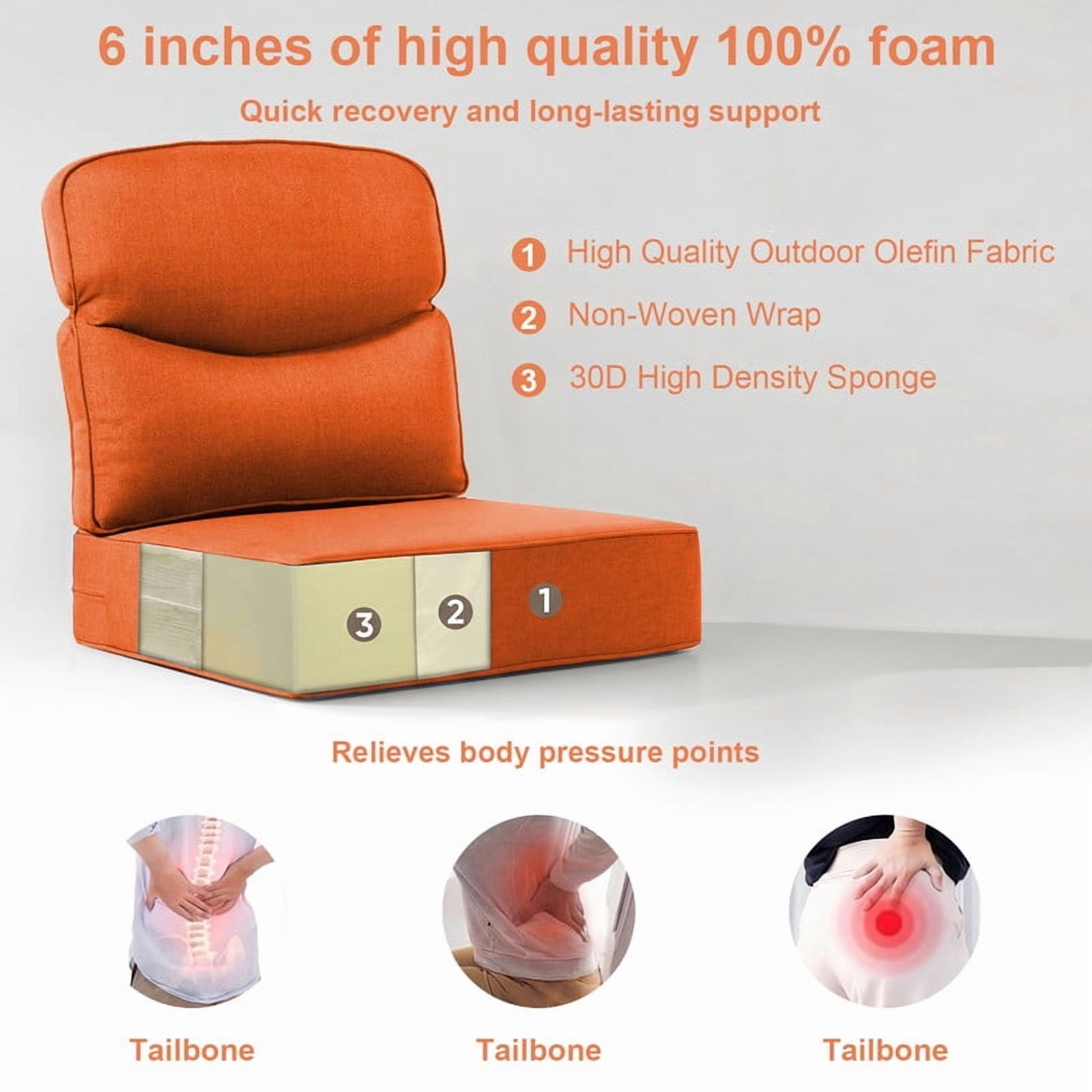 Opohoro Outdoor Deep Seat Cushion Set, 22"x24"x6", UV Resistant & Water Resistant Comfortable Furniture Cushions for Patio Sofa, Chair, Loveseat
