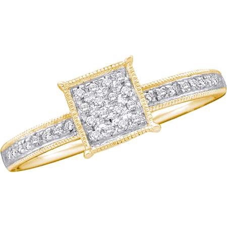 10K Yellow Gold 0.10ctw Stunning Micro Pave Diamond Milgrain Ladies Square Ring