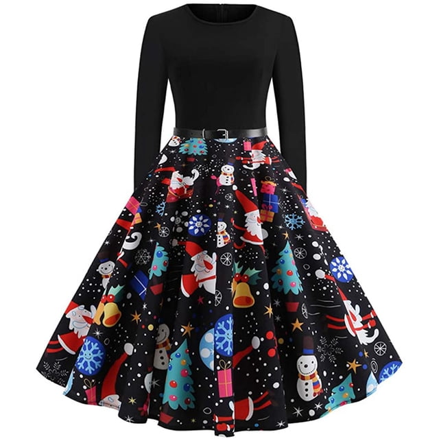 Robe Cocktail Décontractée pour Femme, Style Années 1950, Imprimée, Vintage, Patchwork, Évasée, pour Fête