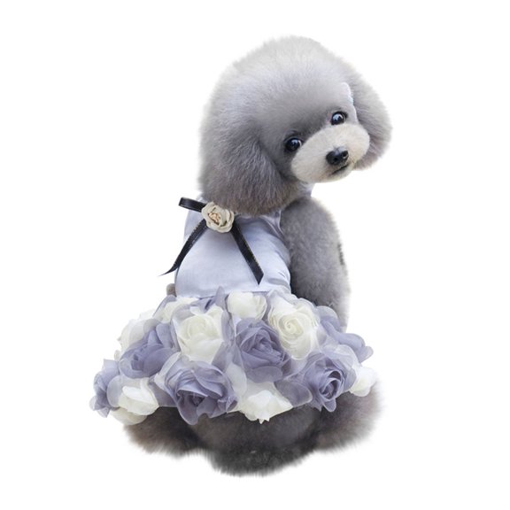 CICRKHB Dog Dress Pet Dog Bottoming Rose Print Dress Clothes Cat Lace Breathable Dress Pet Supplies Grey