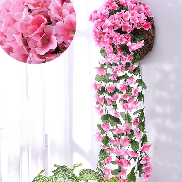 Cortinas de pared de flores de seda violeta - enredaderas artificiales de 85 cm con flores de 5 cm para decoración del hogar y la boda