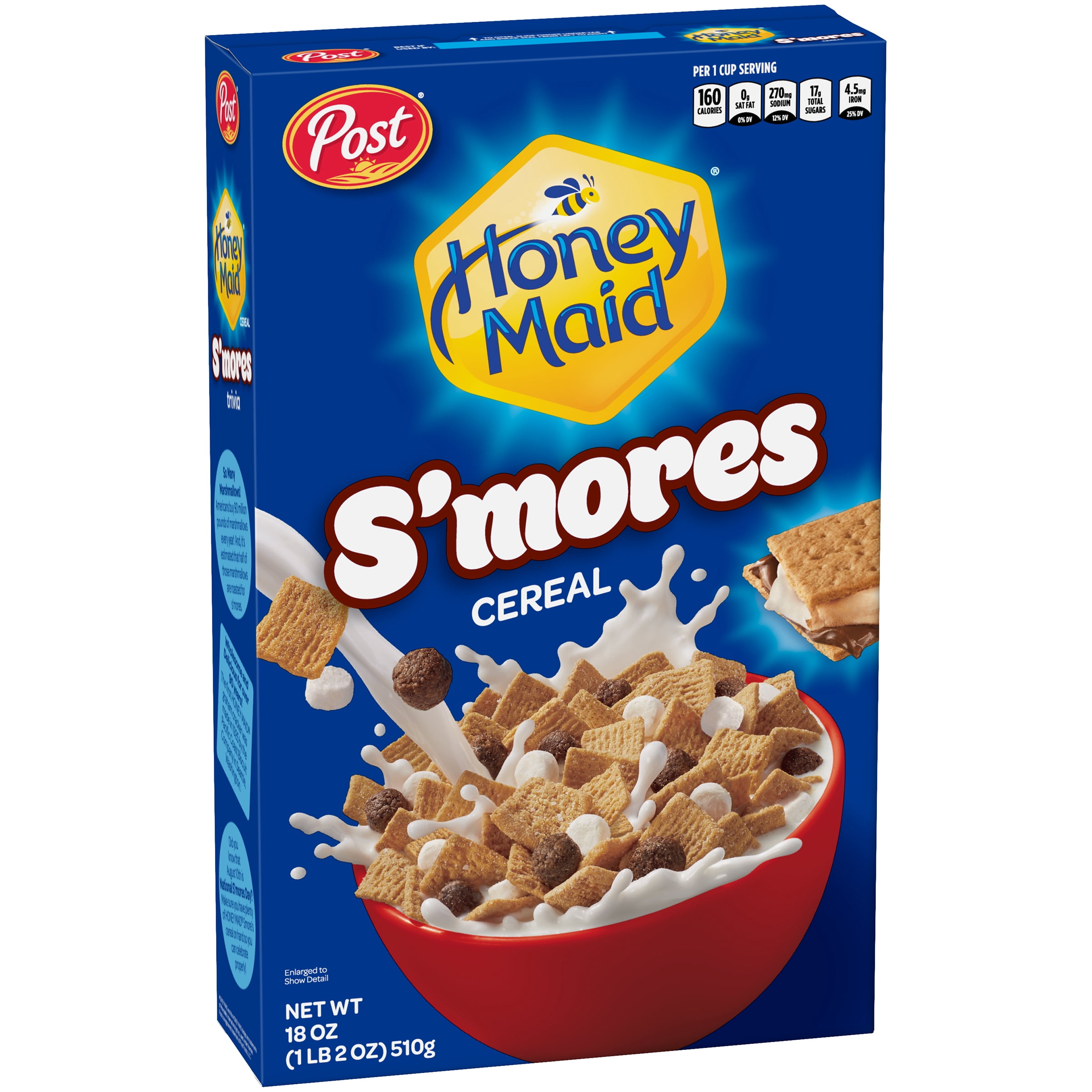 Post Honey Maid S'mores Breakfast Cereal Sweetened Corn and Wheat Cereal, Breakfast Snacks 19 oz