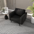 thumbnail image 3 of LeisureMod Single-Seater Sofa Upholstered Leather Lounge Armchair with Steel Legs Removable Cushions and Foam Filled Seat for Living Room and Bedroom Rusk Series in Black, 3 of 11