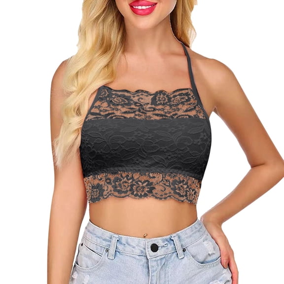 Women's Camisole Tank Top Solid Color Lace Crop Slim Fit Plus Size Undershirt,Grey,2XL