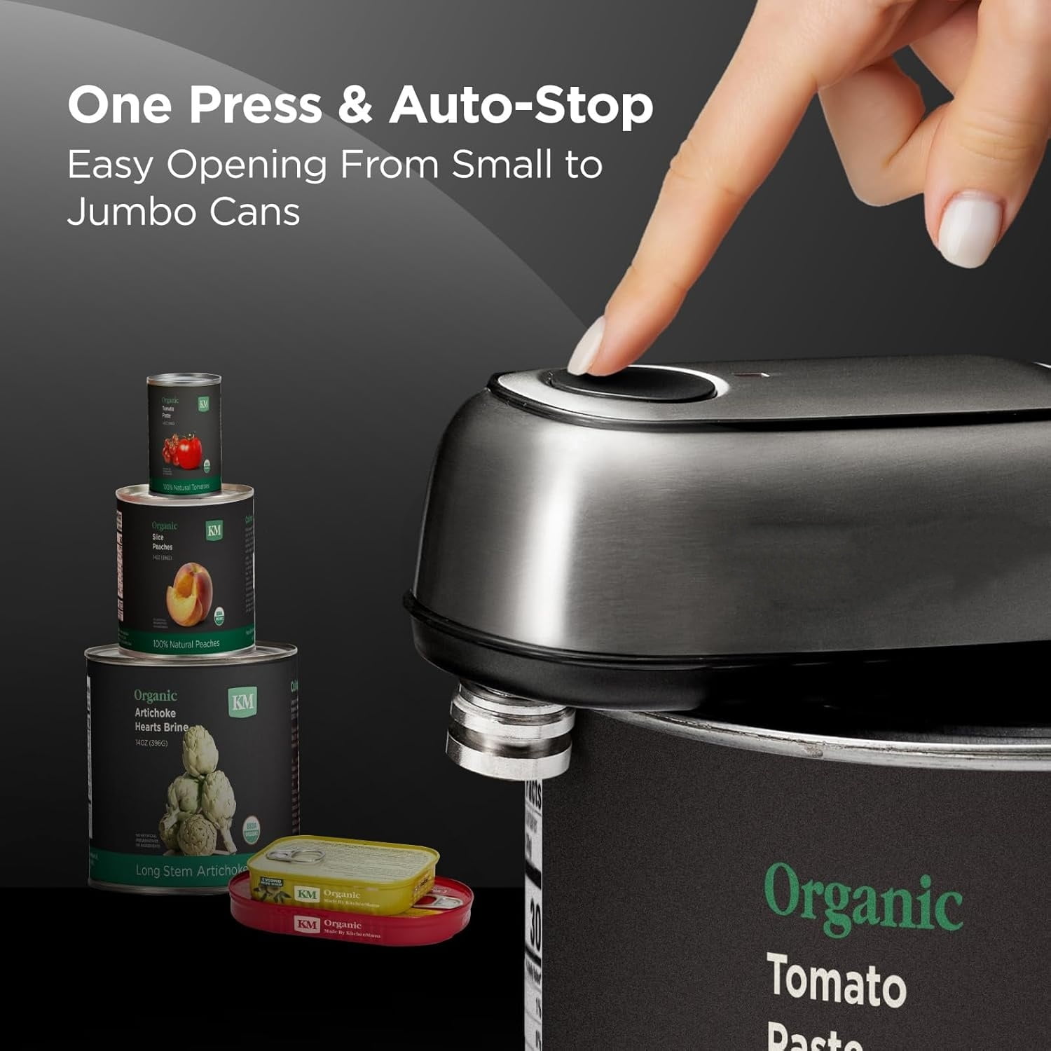 Orbit One Stainless Steel Rechargeable Electric Can Opener: Hands-free, USB-C Charging, Automatic Stop, Smooth Edge, Safety, Blade for Large Cans, Heavy Duty, Soda Can and Pop Can