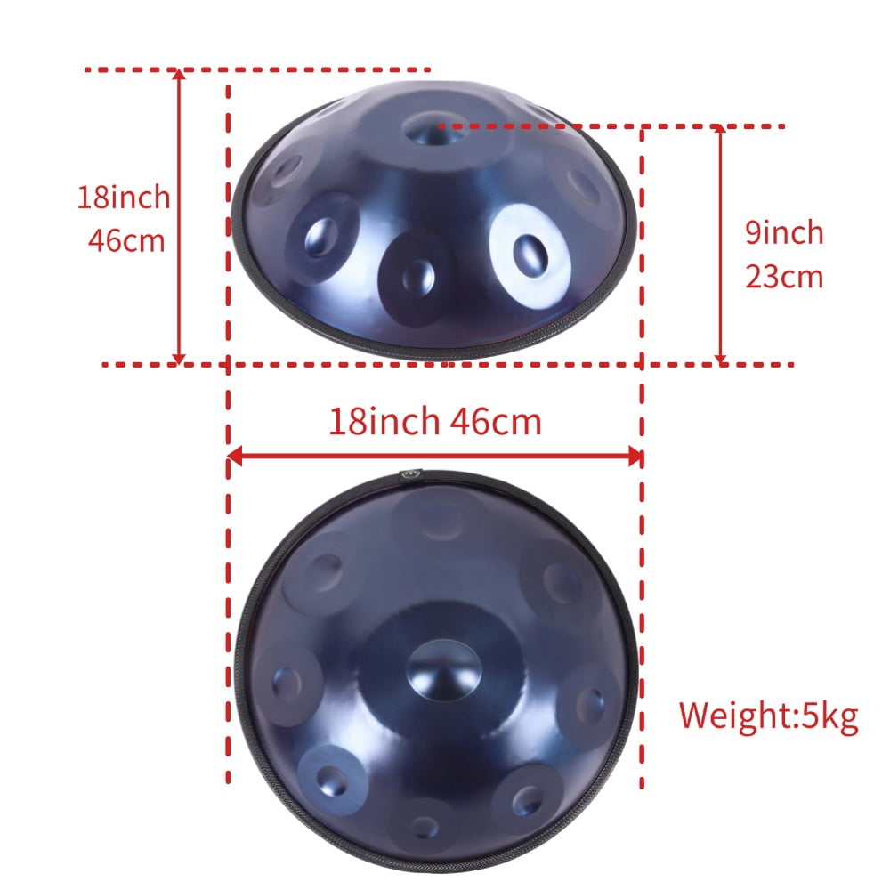 18-Inch Handpan Drum  Handcrafted Steel Tongue Drum with 9 Notes  Blue  5kg with Accessories and Stand