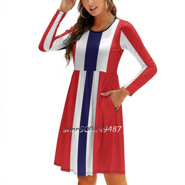 Nart Robe à Encolure Carrée à Rayures de l'Équipe de Course Nord-Américaine Robe d'Été Douce pour Femmes Imprimé Élégant à Licou