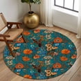 thumbnail image 2 of Round Rugs 7Ft, Orange Green Spring Floral Round Area Rug Washable Indoor Throw Carpet, Vintage Botanical Summer Flower Large Non Slip Circle Rug for Dining Room Playroom Home Decor Aesthetic, 2 of 8