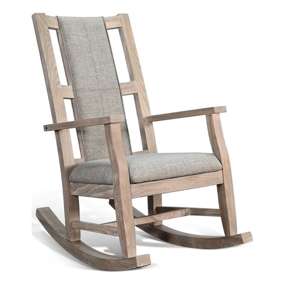 Pemberly Row Natural Finish Wood Farmhouse Modern Cushion Rocker