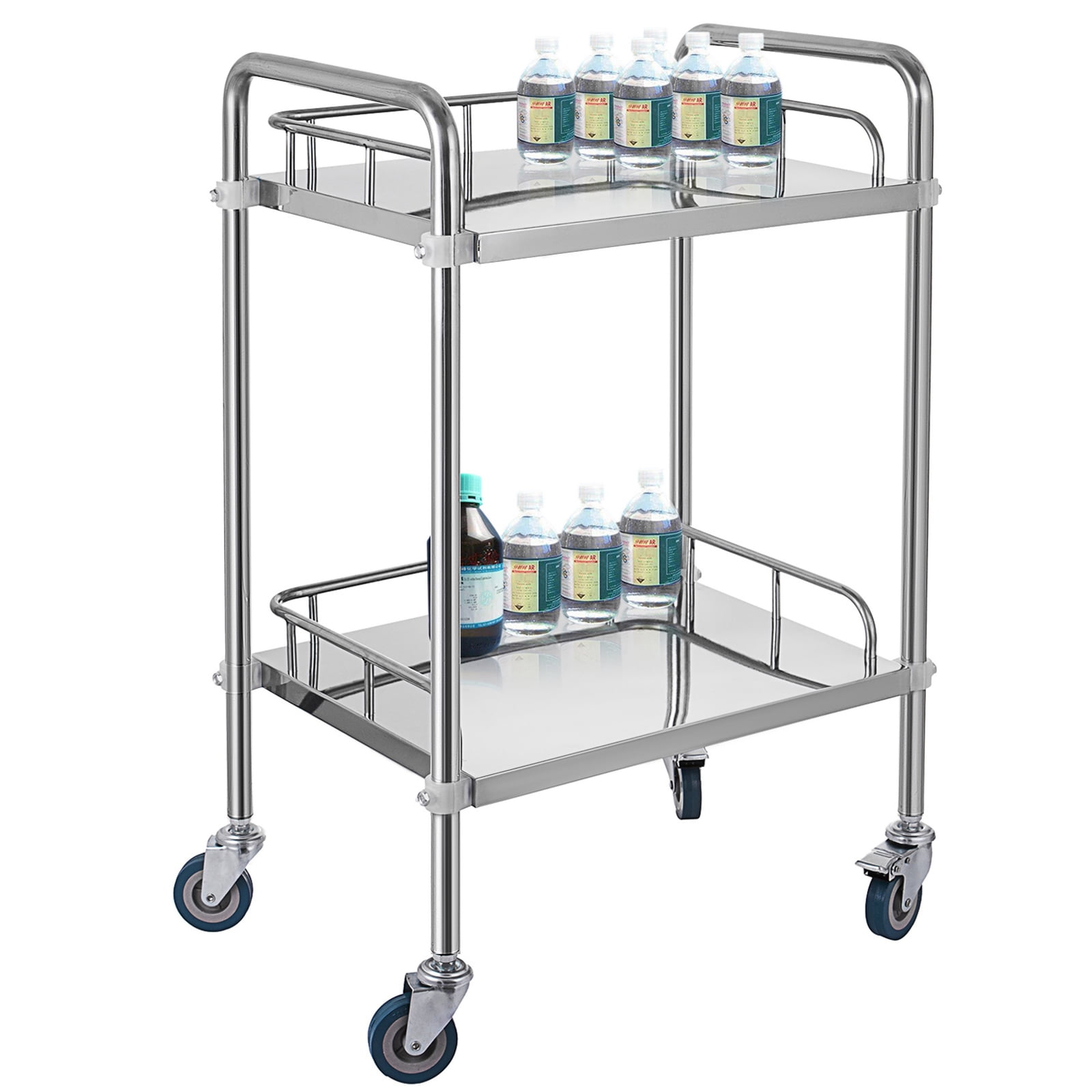 VEVOR 2Shelf lab cart with Wheels，Stainless steel rolling cart，Medical