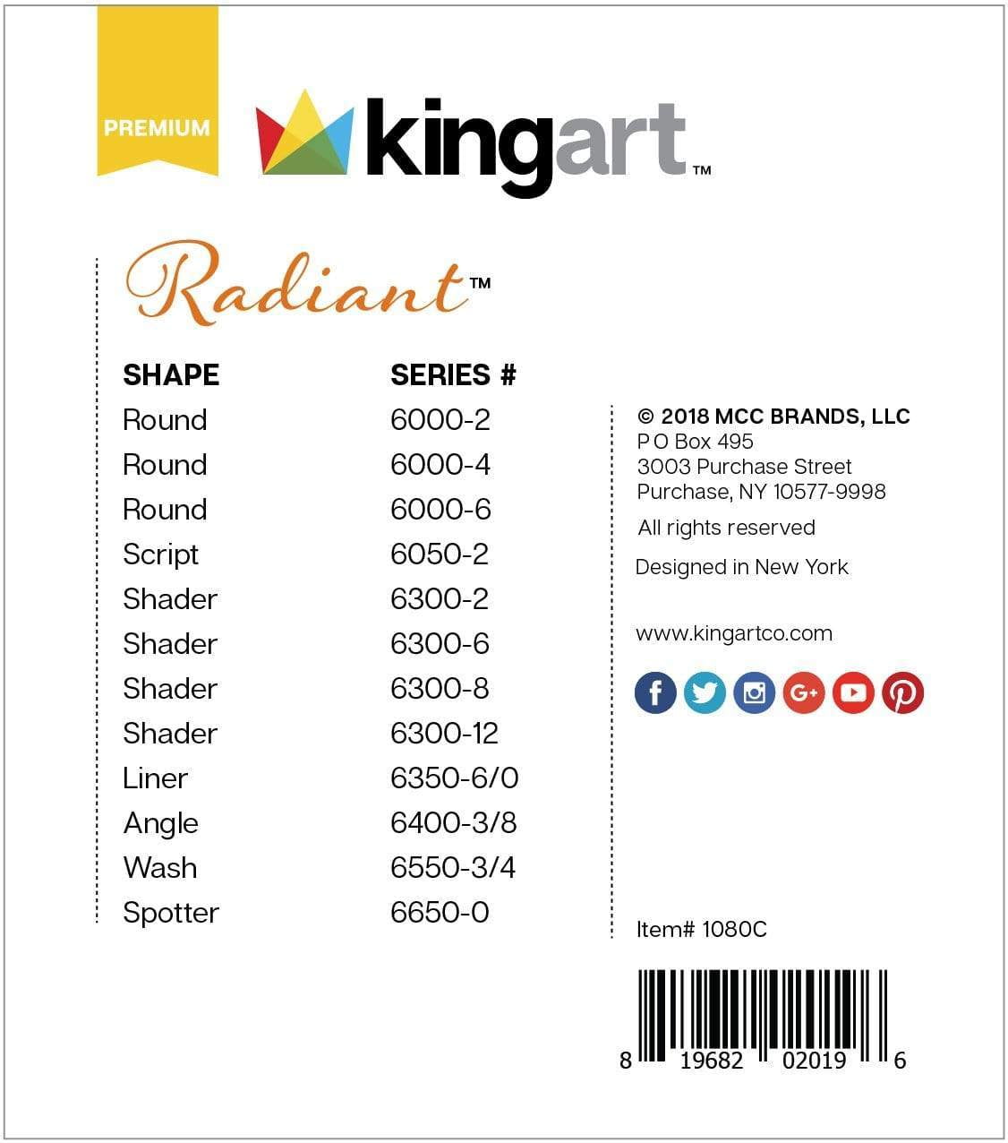 KINGART® Radiant™ 6050 Script Liner Series Premium Golden Synthetic Brushes  for Acrylic, Oil and Watercolor