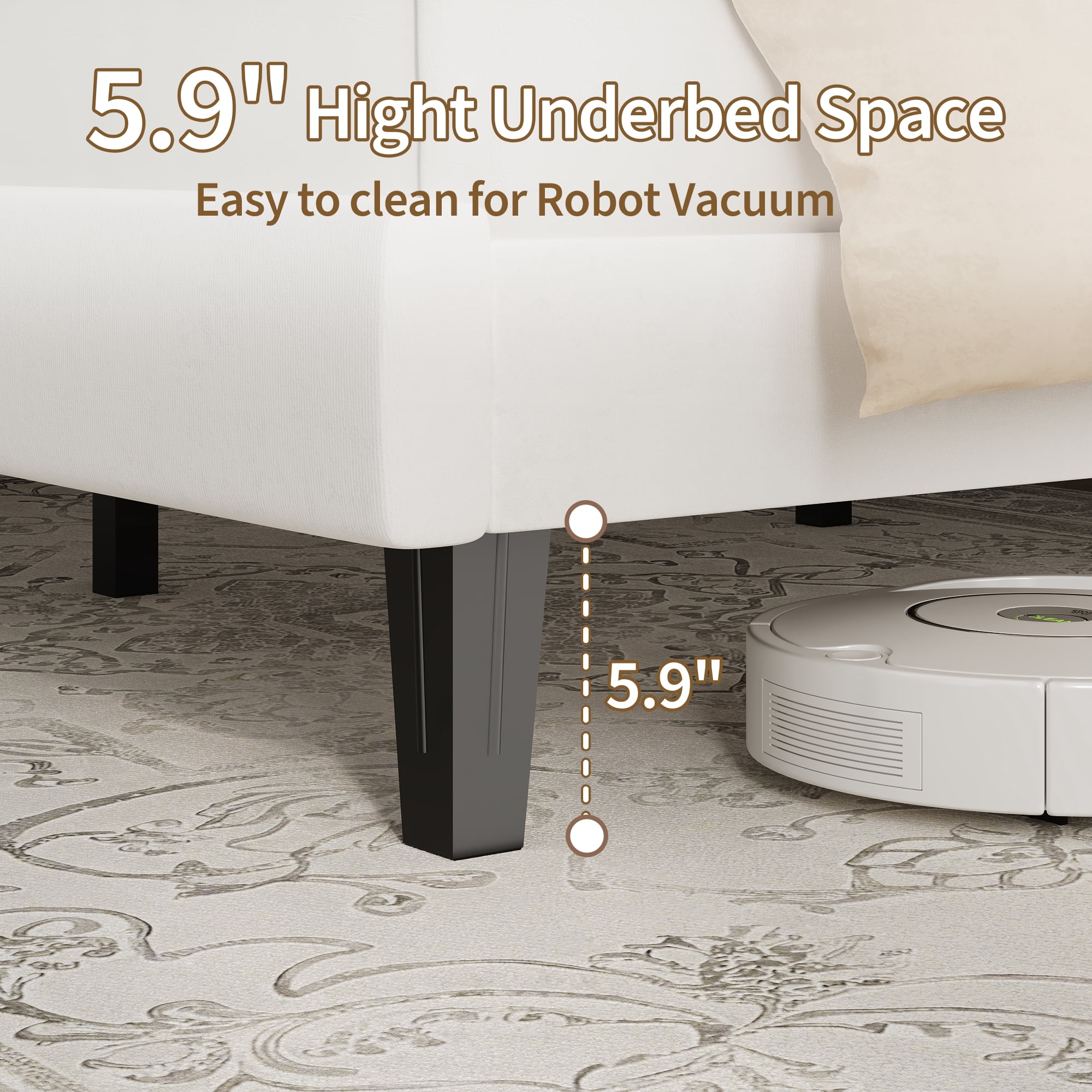 King  Bed Frame with Adjustable Headboard, Velvet Upholstered Platform Bed Frame King Size, Strong Wooden Slats, No Box Spring Needed, Easy Assembly, White