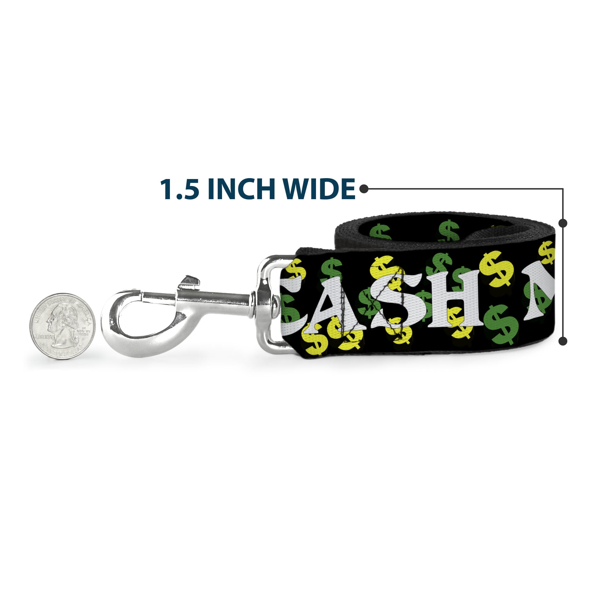 Buckle-Down Pet Leash, Dog Leash, Cash Money Dollar Black White Yellow Green, 6 Feet Long 1.0 Inch Wide